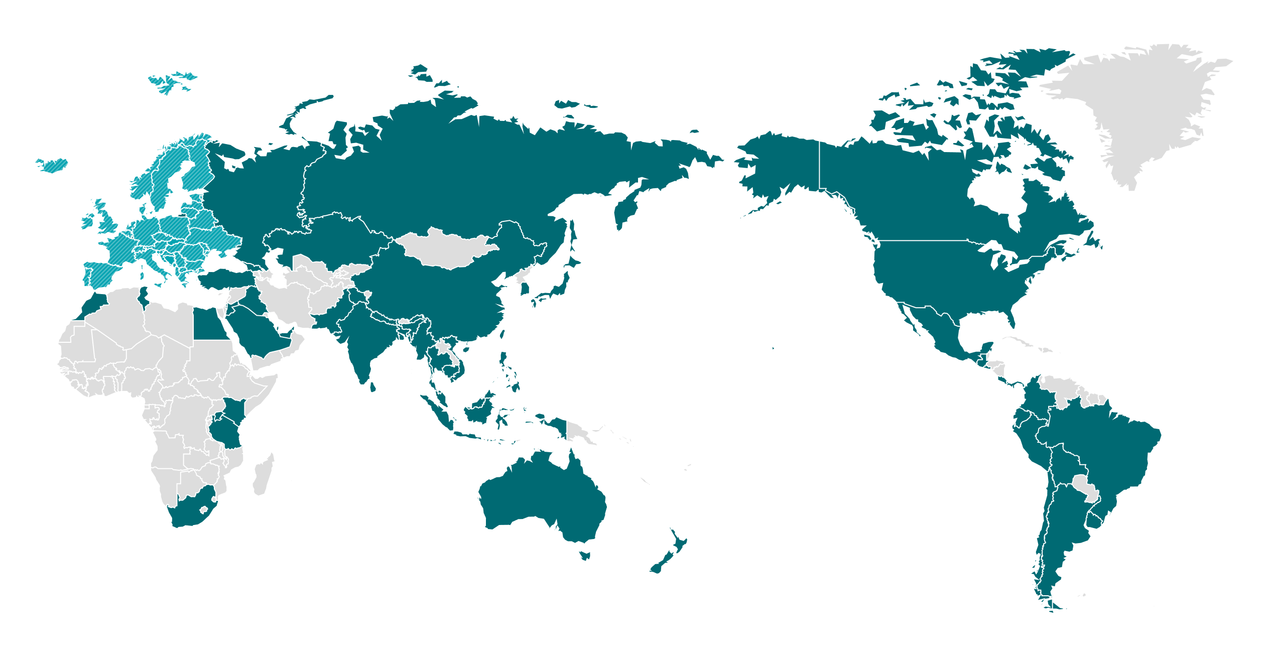 Map showing countries in Europe operating e-waste collection and recycling programs